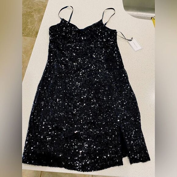 1.STATE Black Sequin Mini Dress Size 8 NWT Party Holiday Cocktail Glam - Picture 8 of 14
